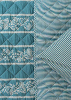 Regal Affair floral design and turqoise stripes printed Reversible Quilt with 100% cotton cover - Turquoise