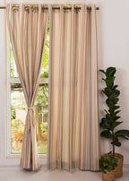 Roman Stripes geometric prints 100% cotton curtain for Living Room and Bed Room - Room darkening - Multicolor, Green - Single Panel