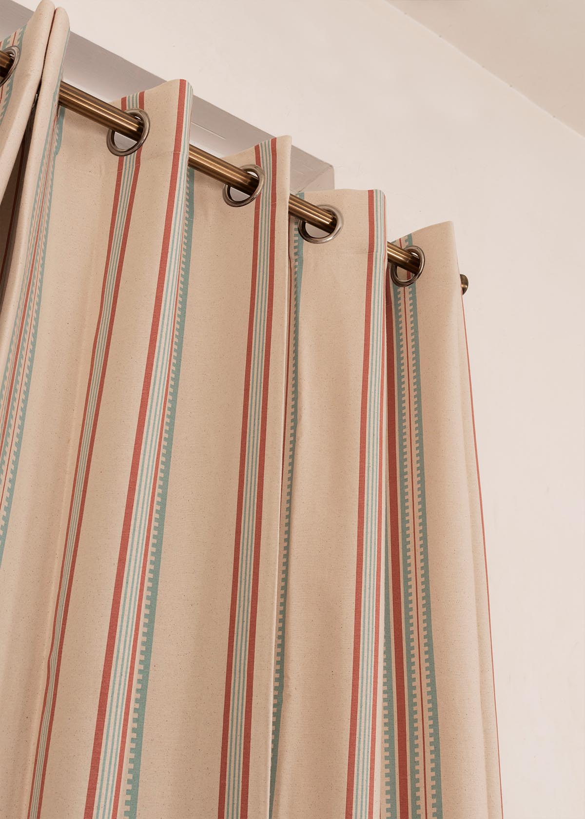 Roman Stripes geometric prints 100% cotton curtain for Living Room and Bed Room - Room darkening - Multicolor, Green - Single Panel