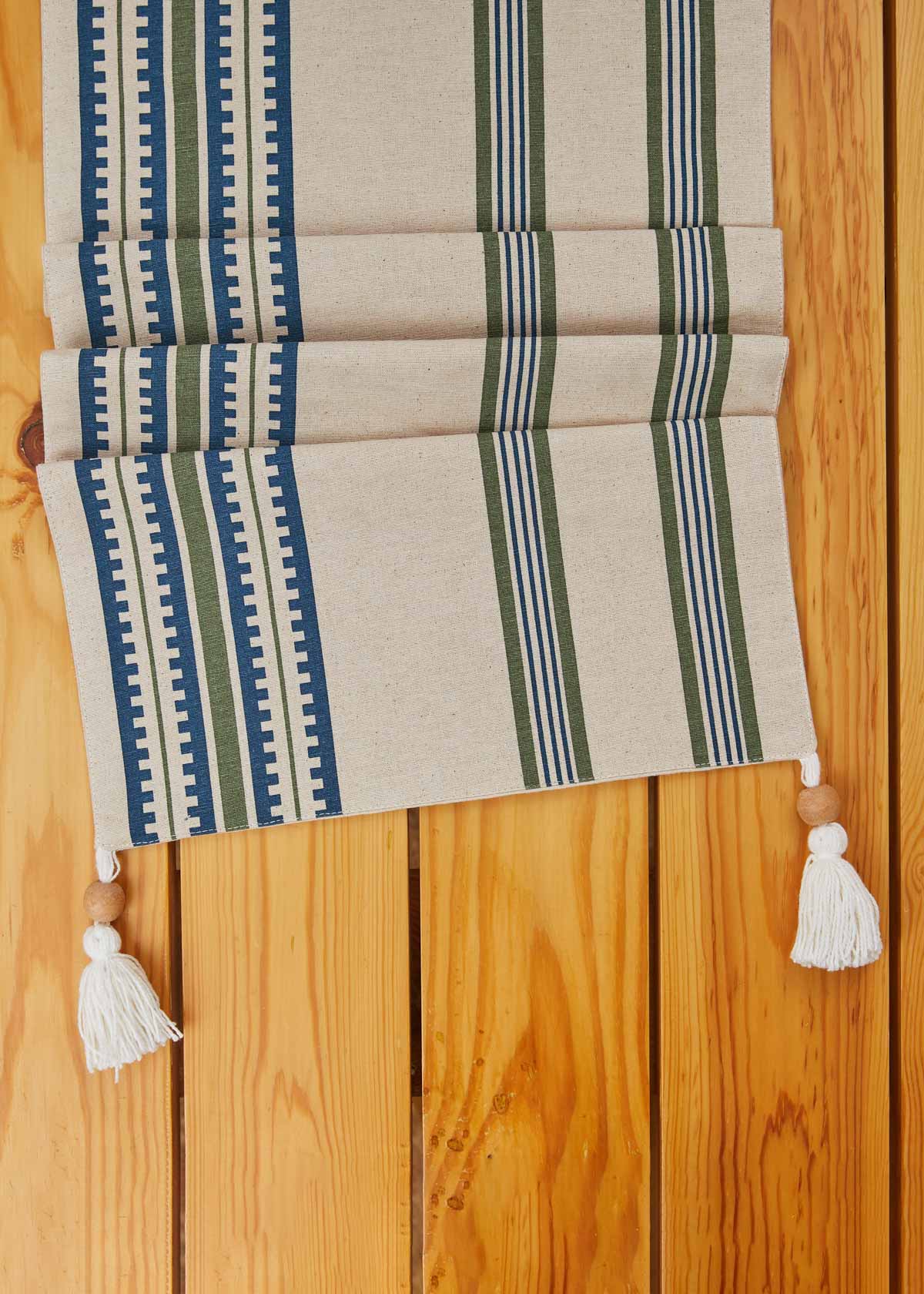 Roman Stripes 100% cotton geometric table runner for 4 seater or 6 seater dining - Night Blue