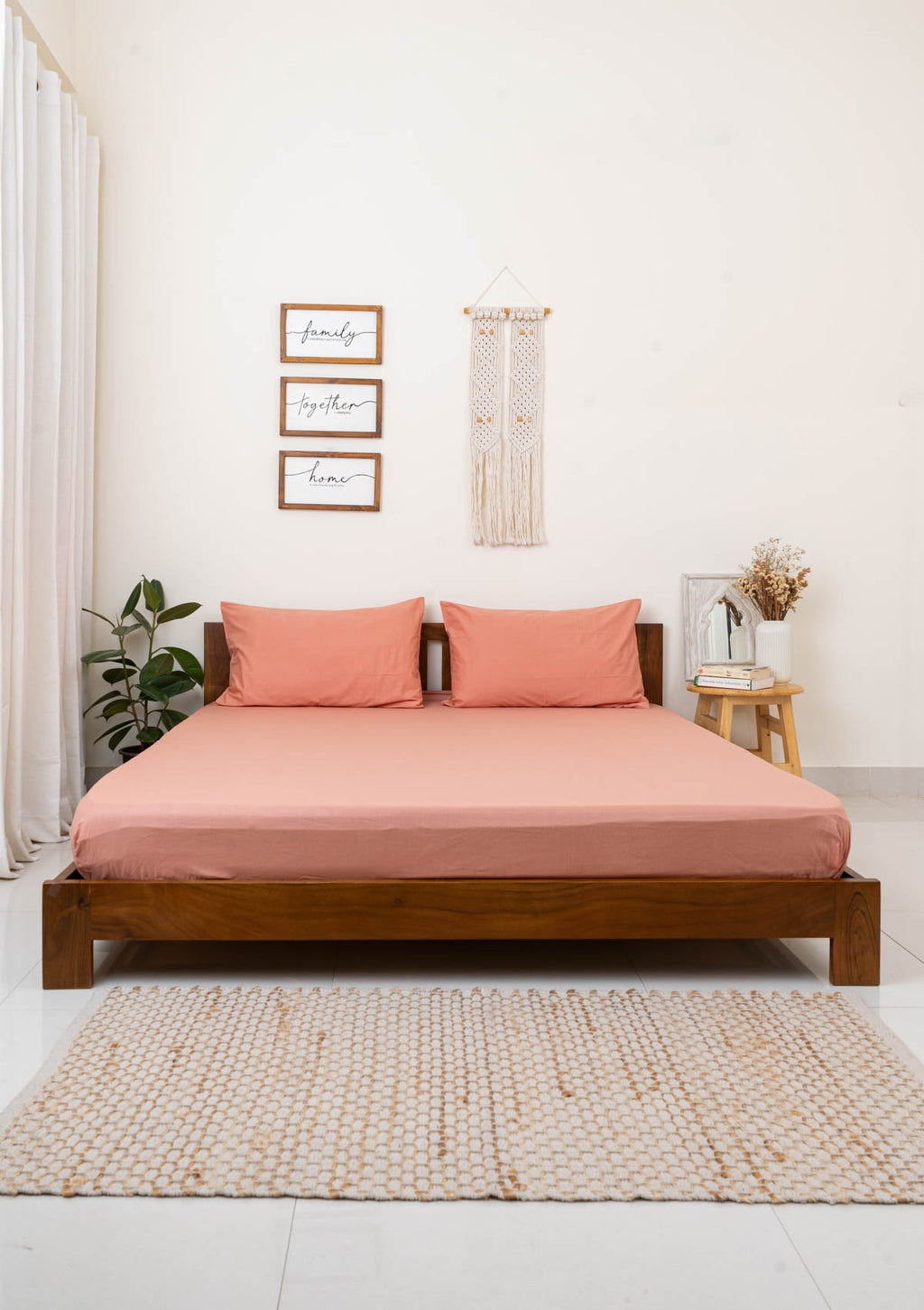 Solid colors fabric dyed 100% cotton soft feel Fitted sheet with pillow covers - Rust, Royal Blue