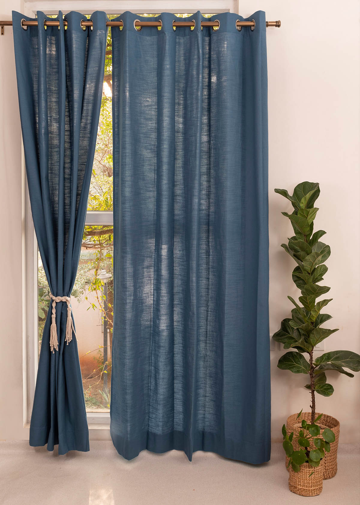 Solid  Royal blue 100% Customizable Cotton plain curtain for bedroom - Room darkening