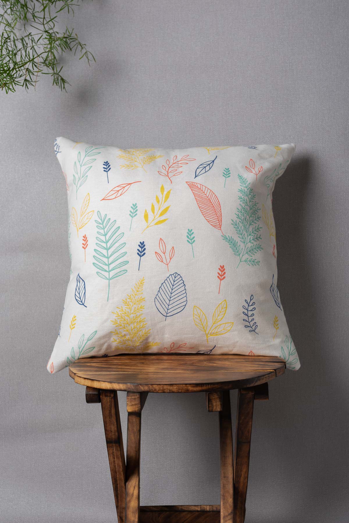 Rustling Leaves floral prints 100% cotton cushion cover for sofa - Green, Multicolor