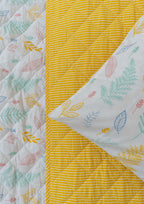 Rustling Leaves in Many Hues and Yellow Stripes Reversible Quilt 100% cotton cover with pillow covers - Multicolor