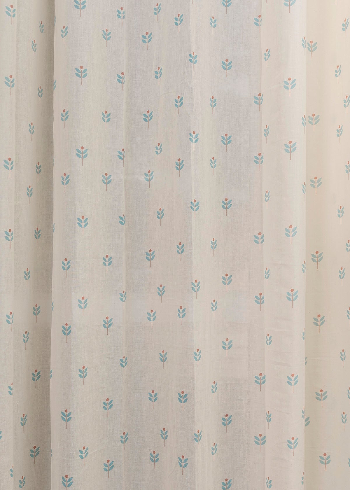 Sapling floral prints 100% Cotton Sheer curtain for Living room - Light filtering - Nile Blue, Yellow  - Single Panel