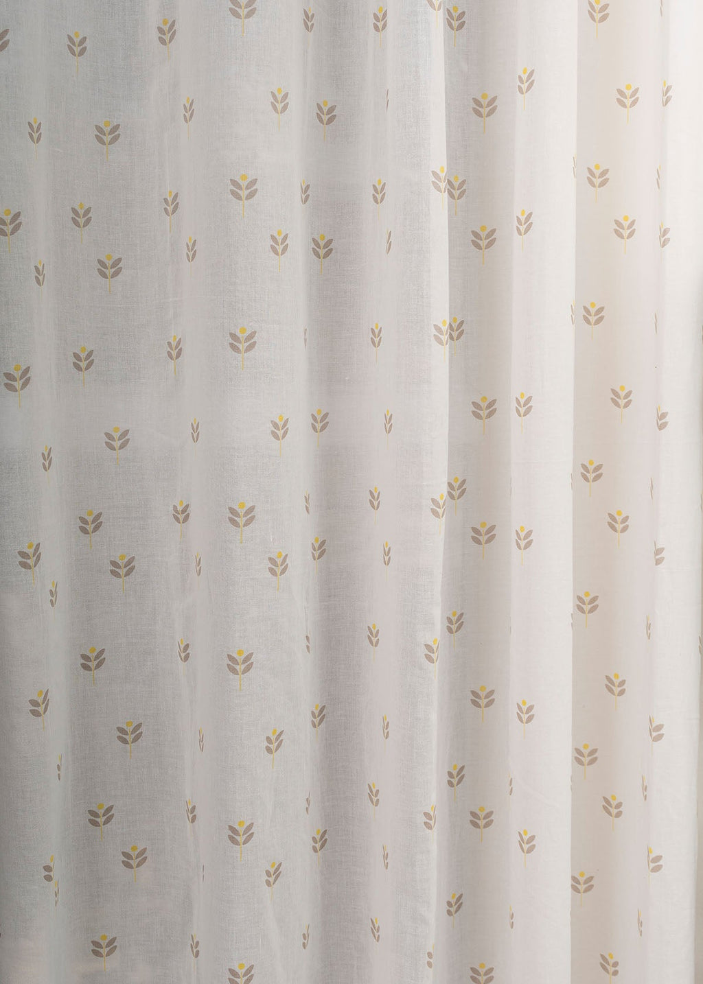 Sapling floral prints 100% Cotton Sheer curtain for Living room - Light filtering - Nile Blue, Yellow  - Single Panel