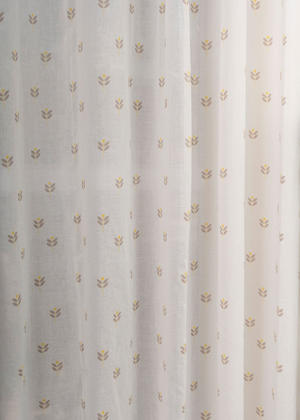 Sapling floral prints 100% Cotton Sheer curtain for Living room - Light filtering - Nile Blue, Yellow  - Single Panel