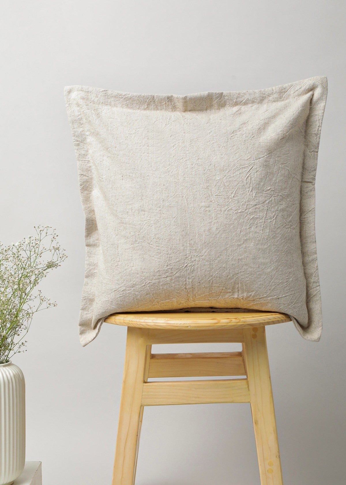 Solid linen cotton plain cushion cover for sofa - Beige