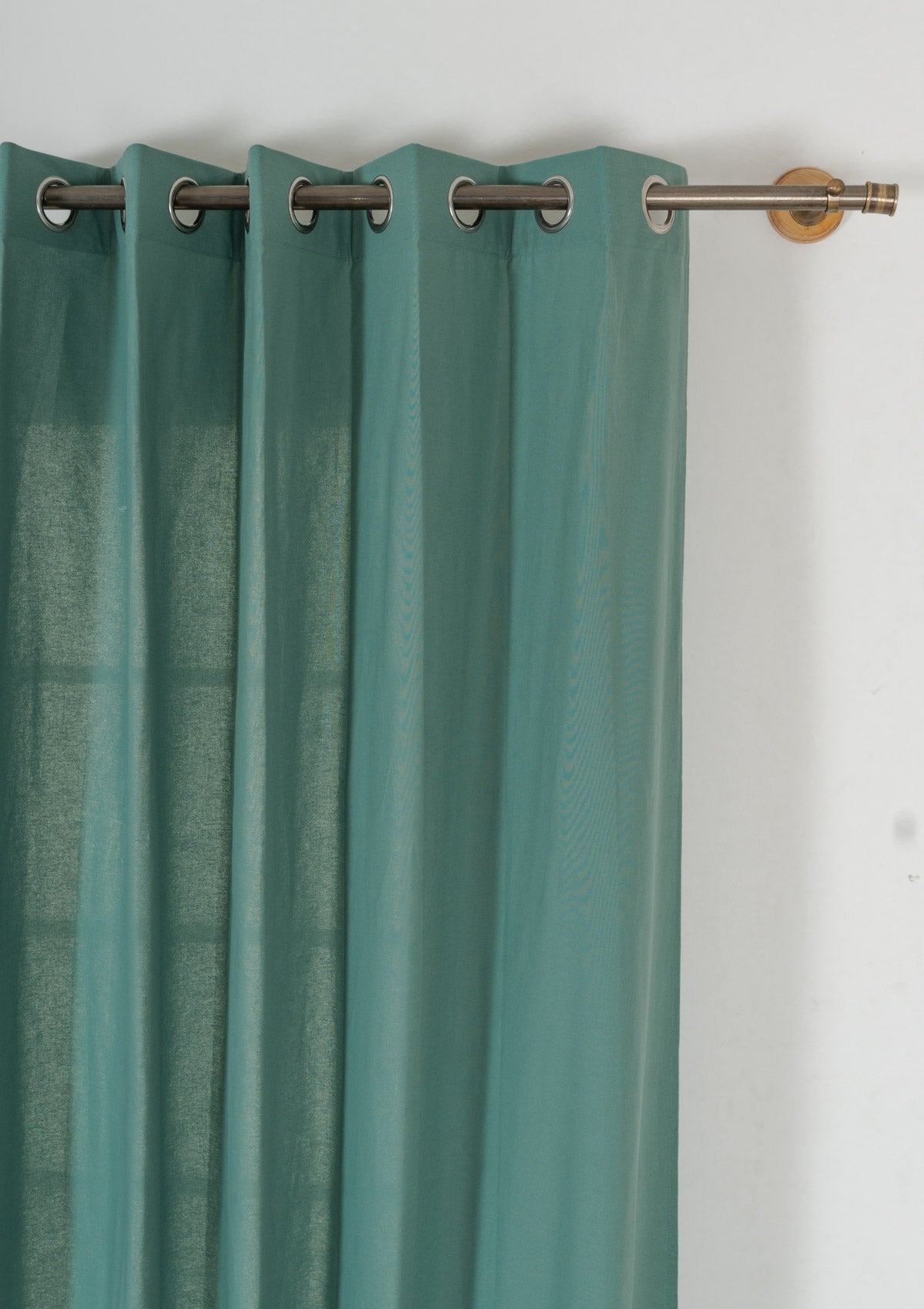 Solid aqua blue 100% cotton plain customisable curtain for bedroom - Room darkening