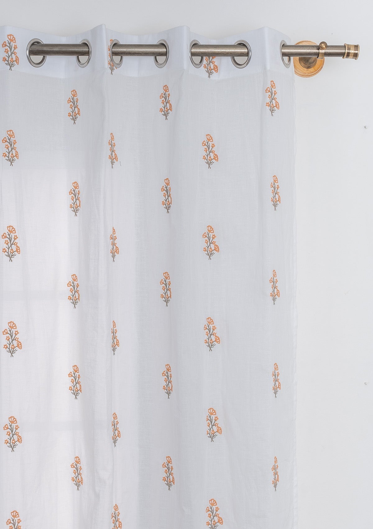 Spring 100% cotton embroidered floral sheer customisable curtain for living room - Light filtering - Orange