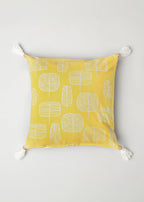 Spring Forest prints with wooden tassle 100% cotton cushion cover for sofa - Yellow