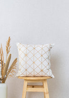 Stardust geometric metallic Prints 100% cotton cushion cover for sofa - White