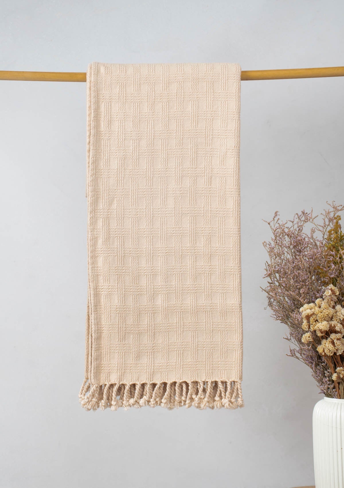 Yarn dyed and woven 100% cotton Textured Solid Throw - Ivory