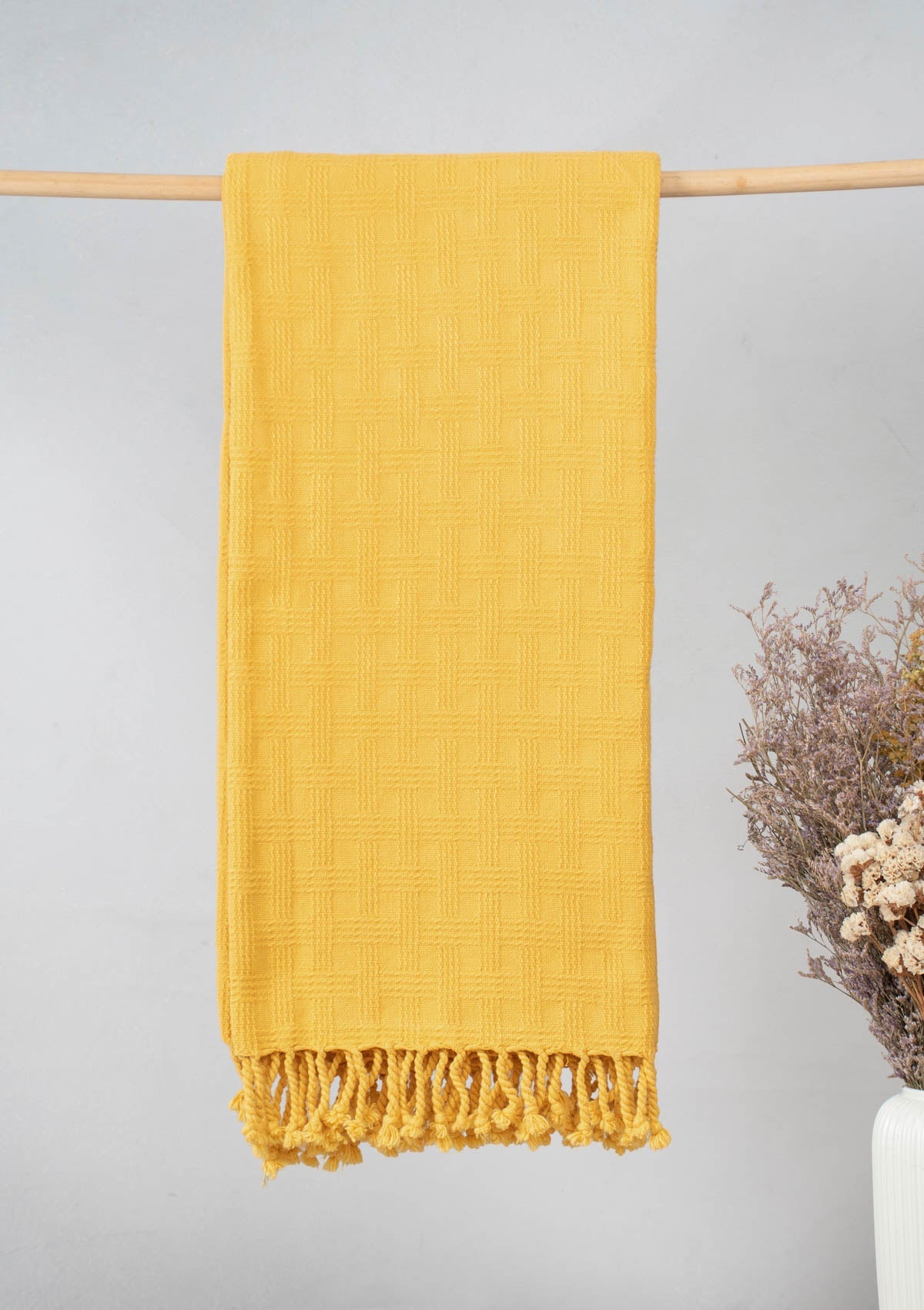 Yarn dyed and woven 100% cotton Textured Solid Throw - Mustard