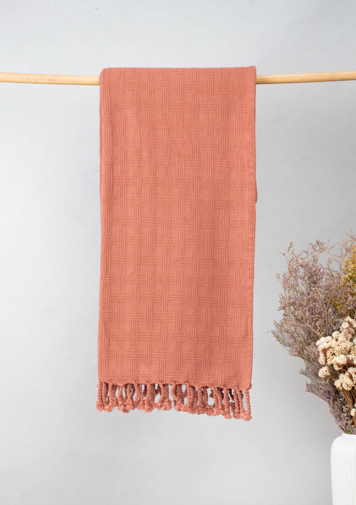 Yarn dyed and woven 100% cotton Textured Solid Throw - Rust