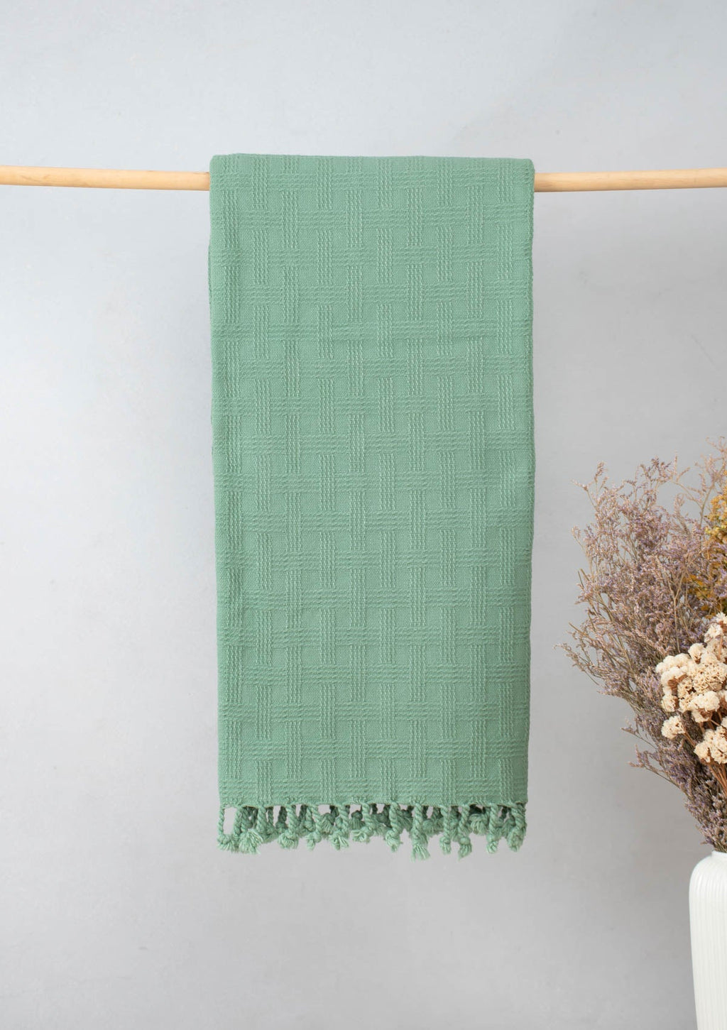 Yarn dyed and woven 100% cotton Textured Solid Throw - Sage Green