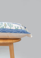 Timberland geometric prints with running tassles 100% cotton cushion cover for sofa - Indigo