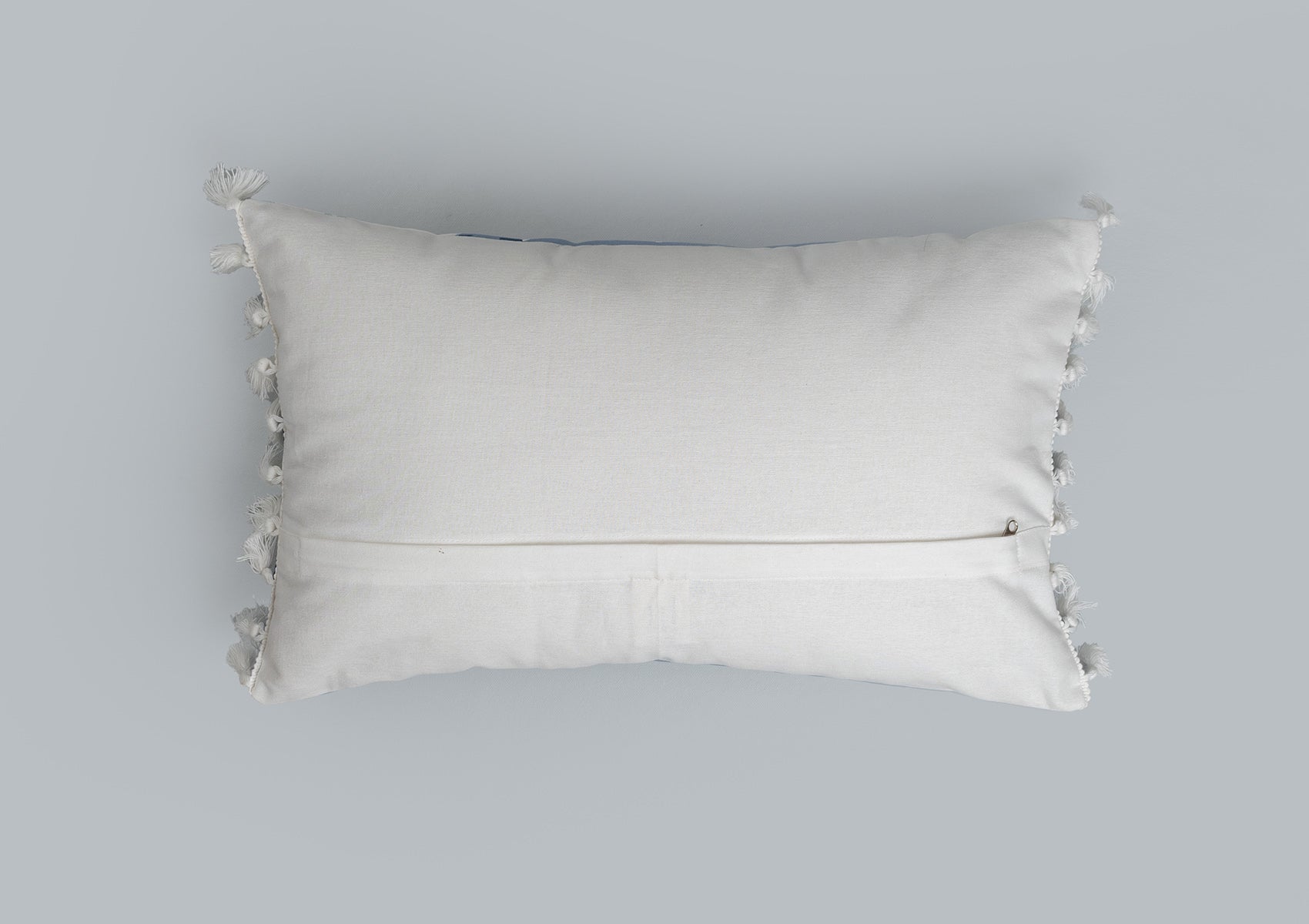 Timberland geometric prints with running tassles 100% cotton cushion cover for sofa - Indigo