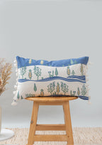 Timberland geometric prints with running tassles 100% cotton cushion cover for sofa - Indigo