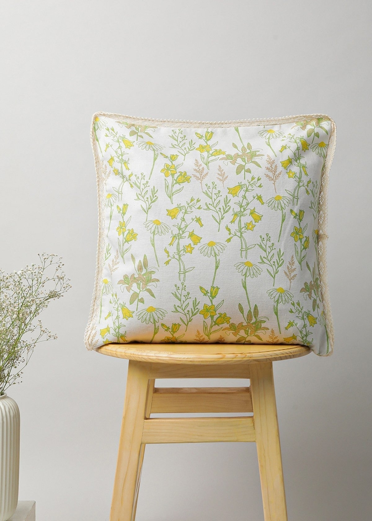 Tulip Garden floral prints with cotton lace 100% cotton cushion cover for sofa - Multicolor