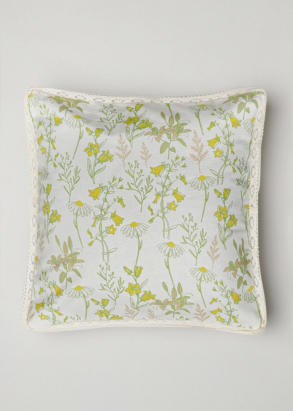 Tulip Garden floral prints with cotton lace 100% cotton cushion cover for sofa - Multicolor