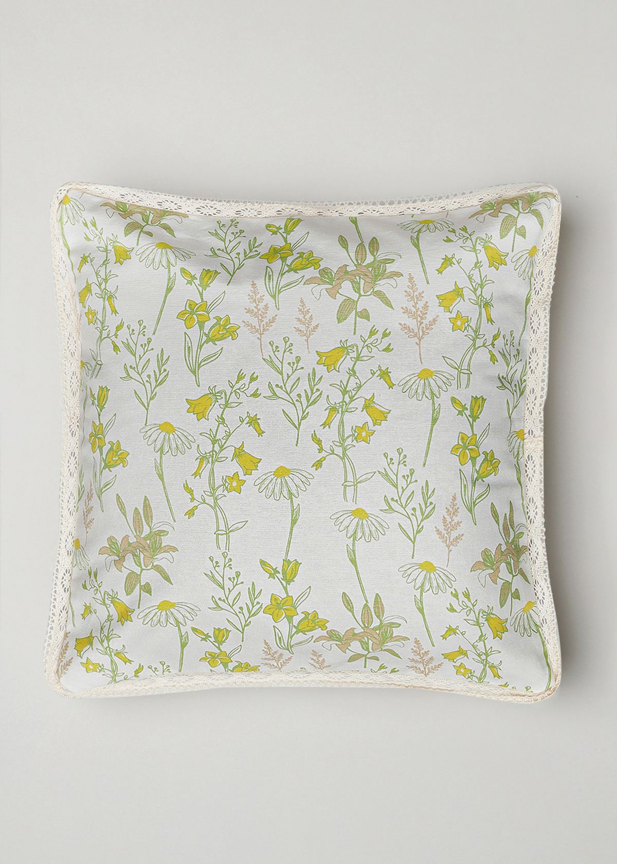 Tulip Garden floral prints with cotton lace 100% cotton cushion cover for sofa - Multicolor