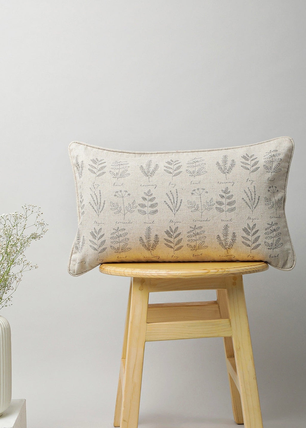 Vintage Herbs floral prints with lace Linen cotton cushion cover for sofa - Beige