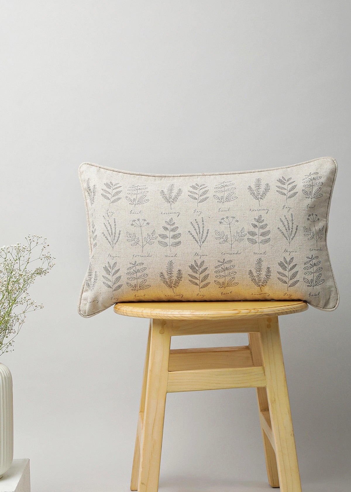 Vintage Herbs floral prints with lace Linen cotton cushion cover for sofa - Beige