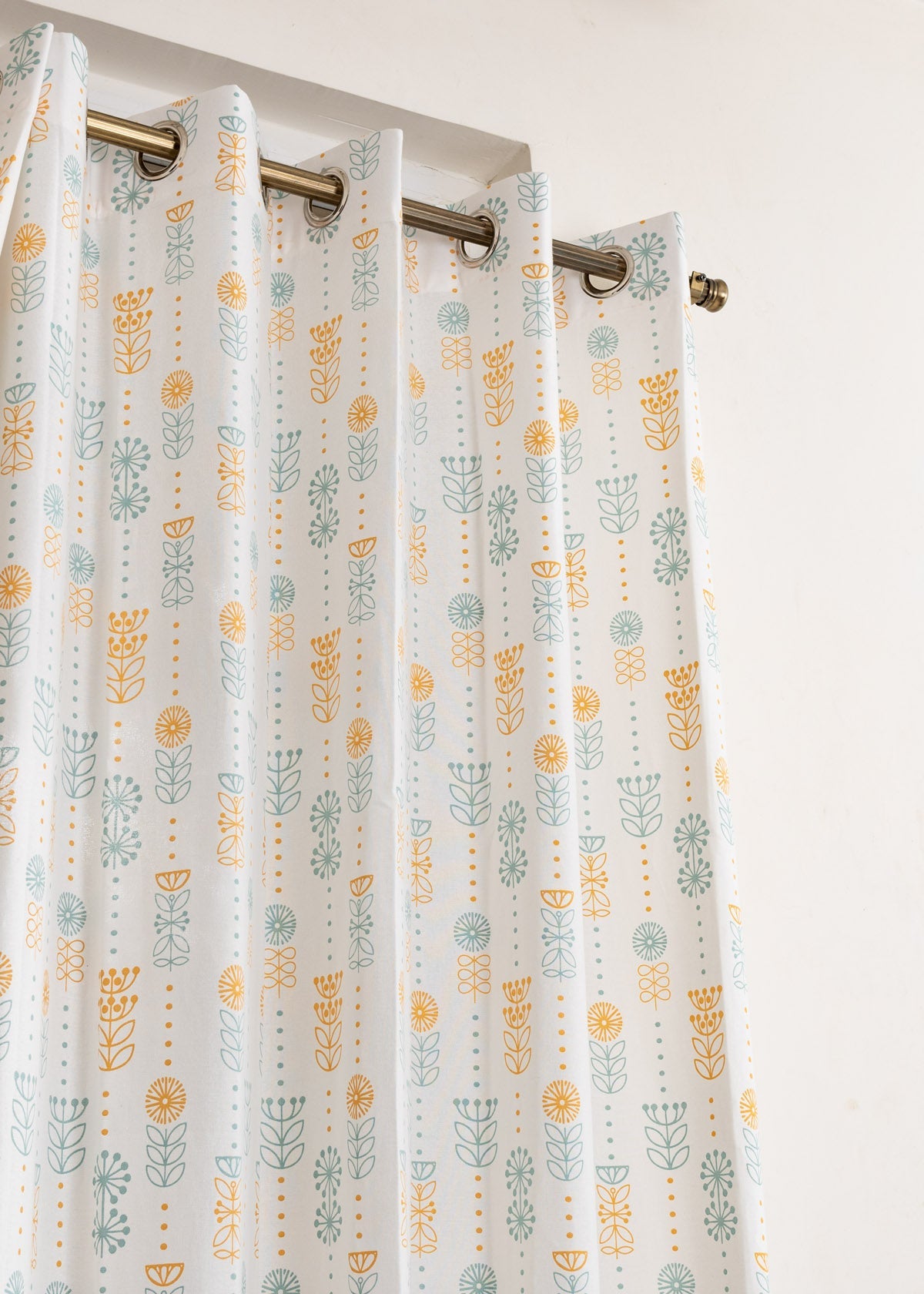 Wild Bouquet floral printed 100% cotton curtain for Living room & bed room - Room darkening - Corn Yellow - Single Panel