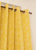 Yellow Daisy floral printed 100% cotton curtain for kids room, living room & bed room - Room darkening - Single Panel