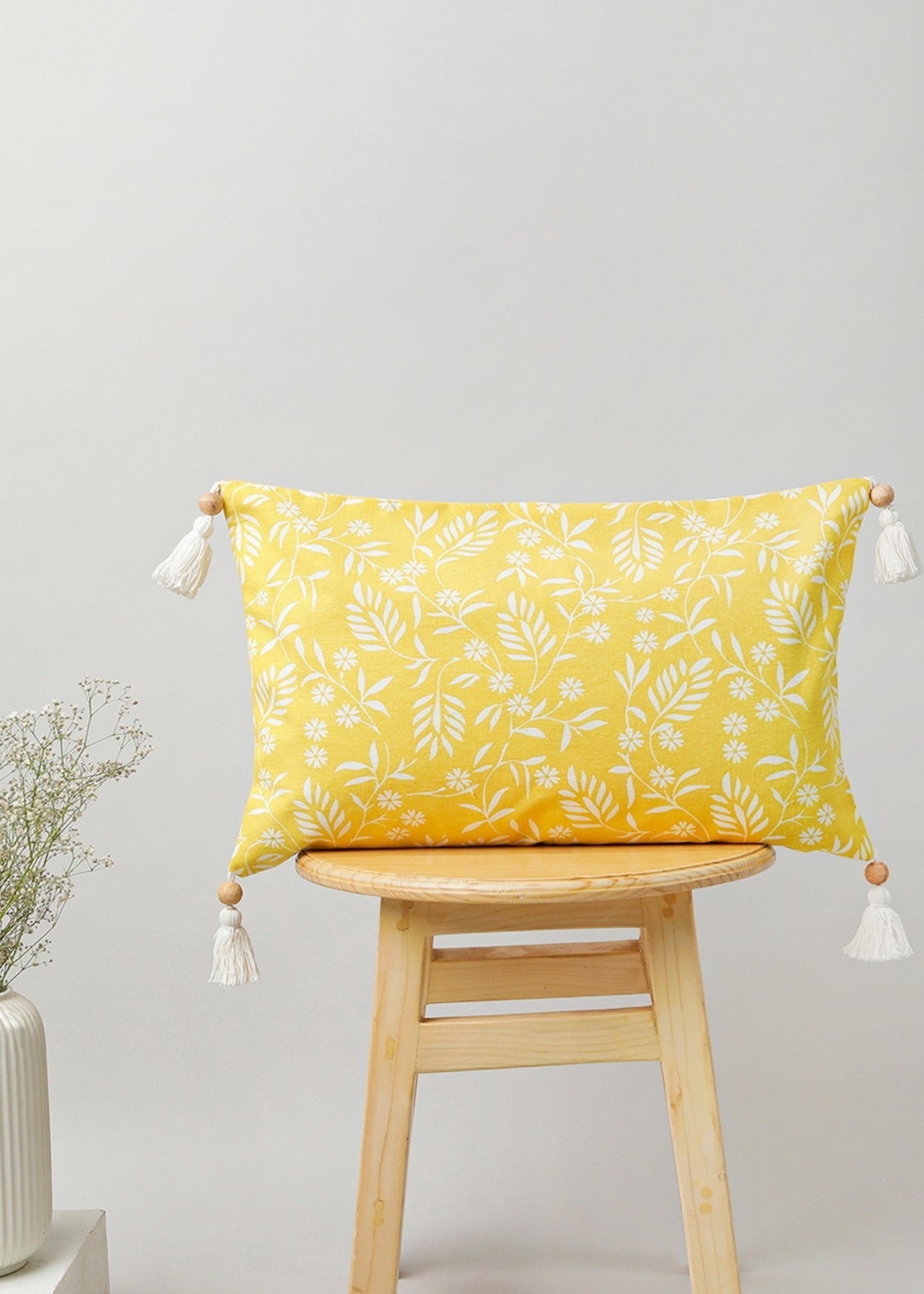 Yellow Daisy 100% cotton floral cushion cover for sofa - Yellow