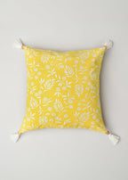 Yellow Daisy floral prints with wooden tassles 100% cotton cushion cover for sofa - Yellow
