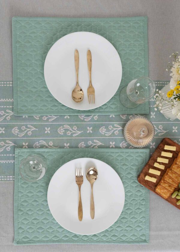 Bloom Bed Neutral Prints with running tassle 100% cotton table cloth for 4 seater & 6 seater dining Table - Blue