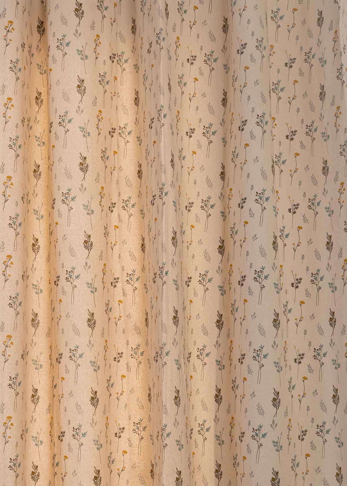 Blooming Meadows floral prints 100% cotton curtain for living room - Room darkening - Beige - Single Panel
