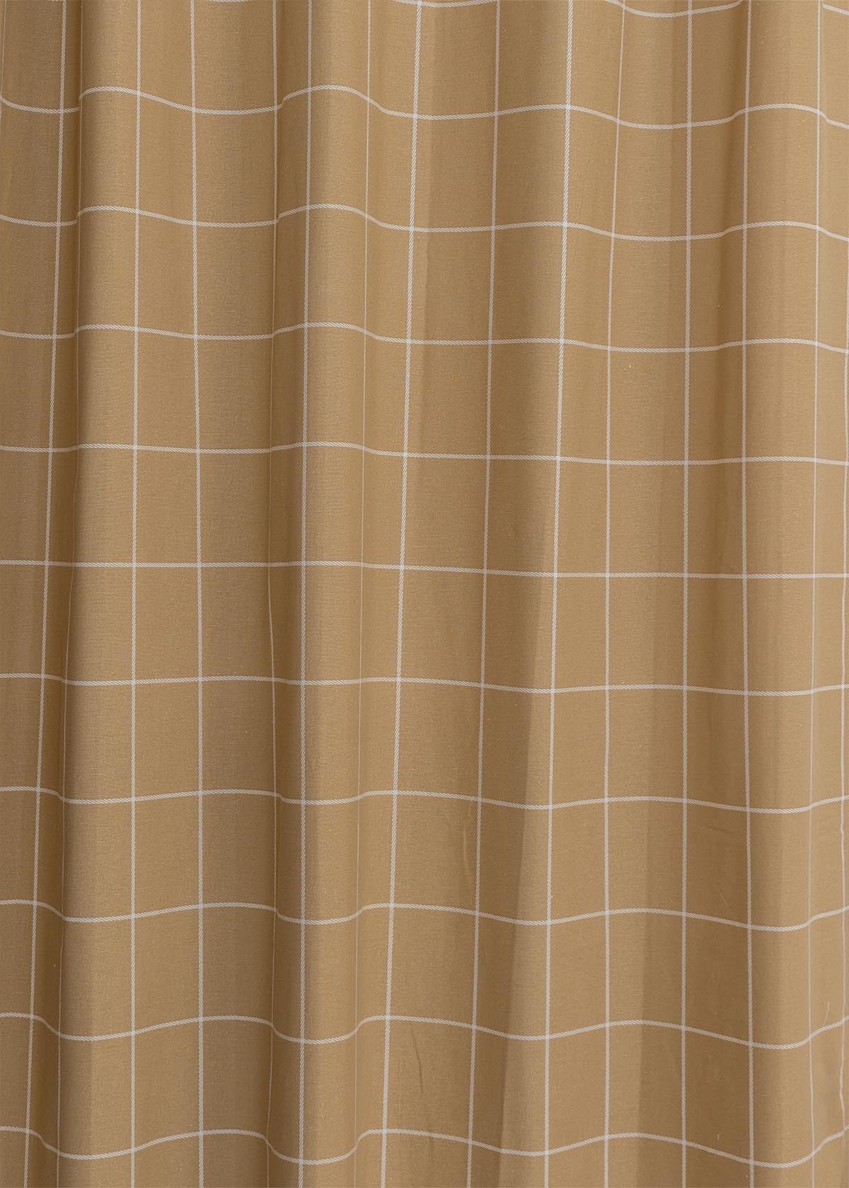 Cabin Checks geometric prints 100% cotton curtain for living room - Room darkening - Brown - Single panel