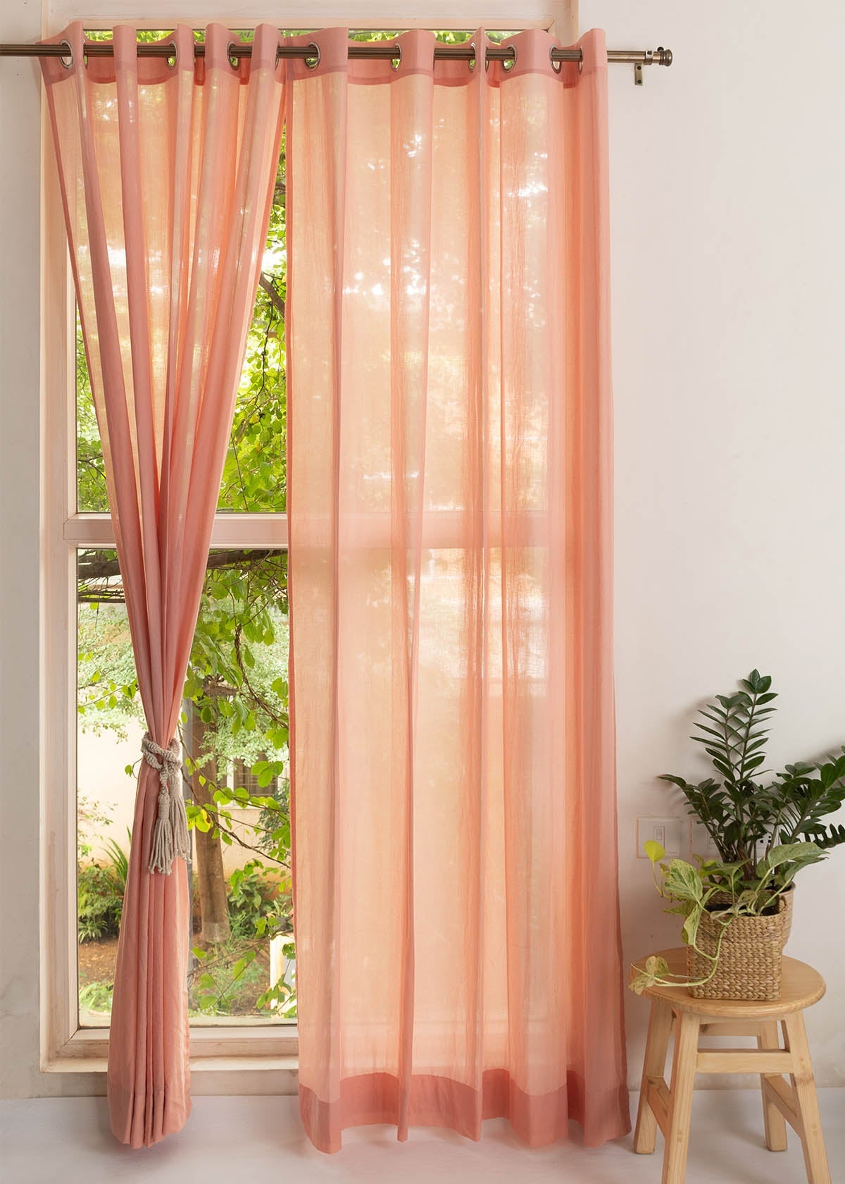 Solid colors 100% cotton sheer curtain for Living room & bedroom - Light filtering - Blue, White, Green, Yellow, Cream, Clay, Light Grey, Lavender - Single Panel