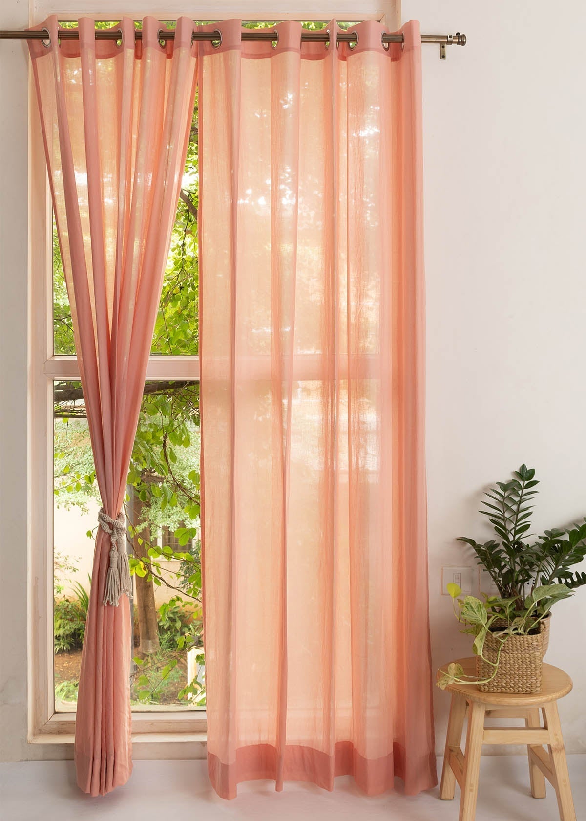 Solid Clay sheer 100% cotton plain curtain for Living room & bedroom - Light filtering - Pack of 1