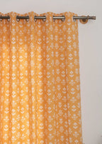 Dahlia floral printed 100% cotton curtain for Living room and Bed room - Room darkening - Mustard, Nile Blue and Rust