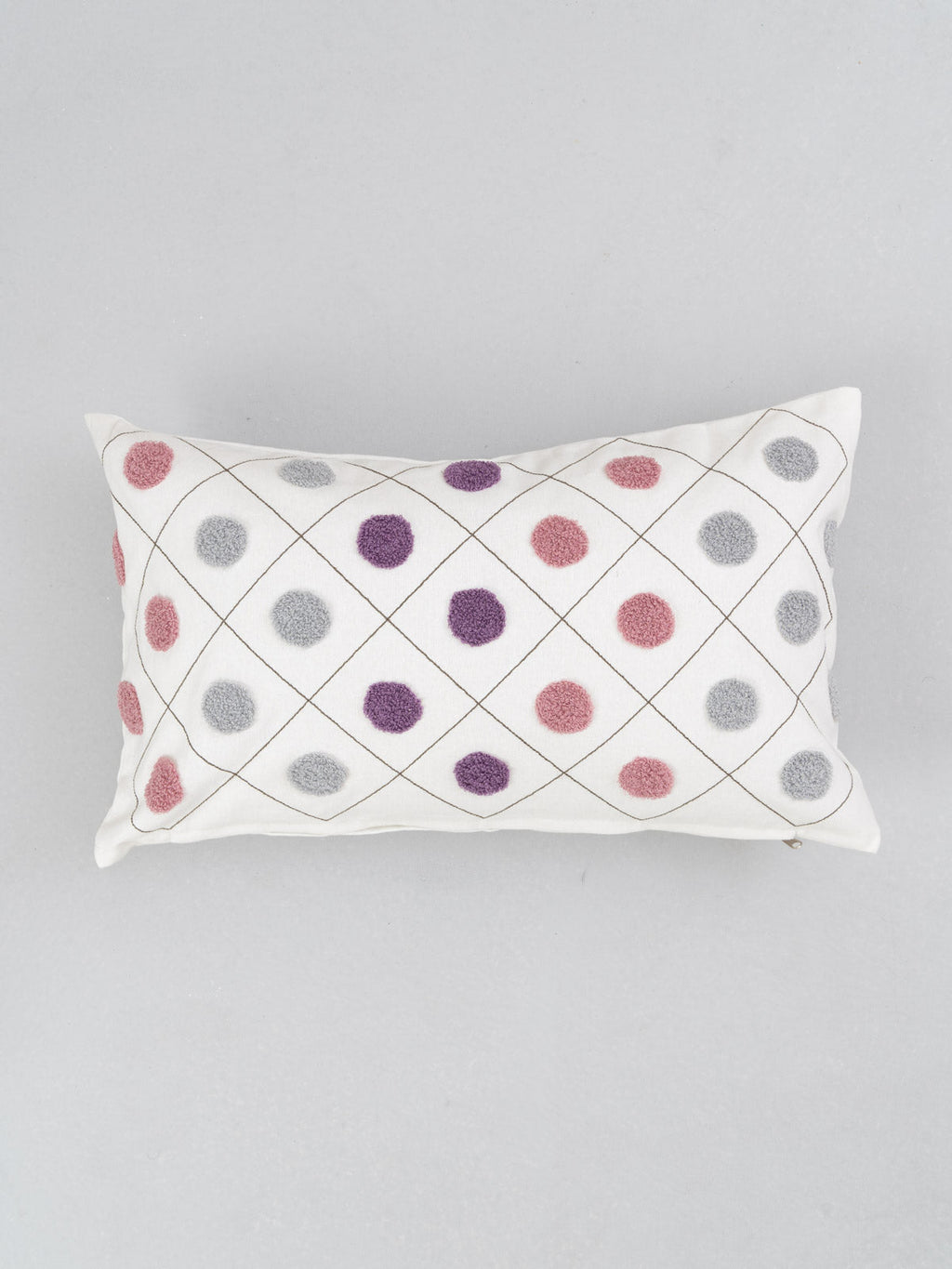 Dainty dots embroidered 100% cotton cushion cover for sofa - Lavender, Yellow - 12x20