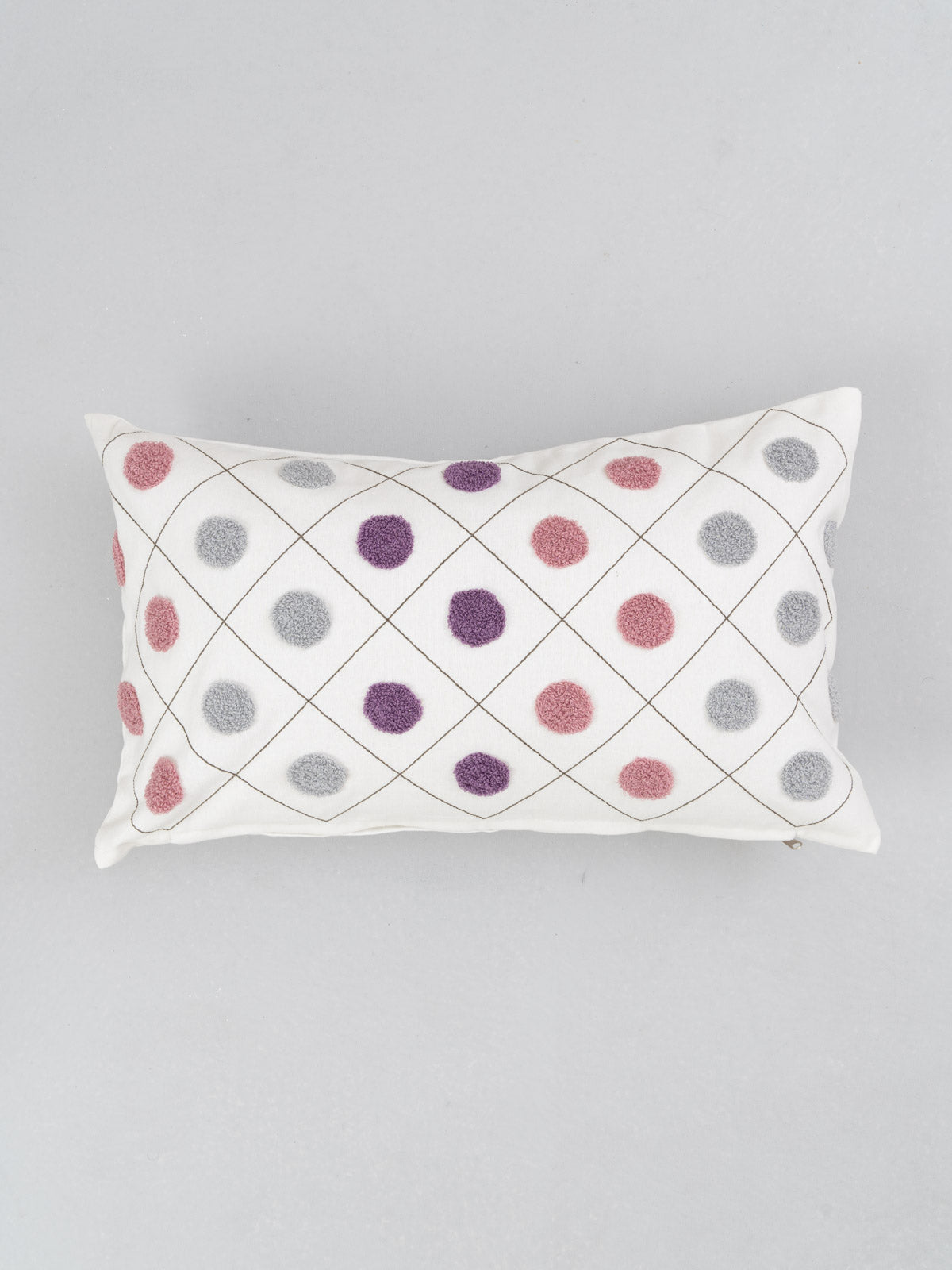 Dainty dots embroidered 100% cotton cushion cover for sofa - Lavender, Yellow - 12x20