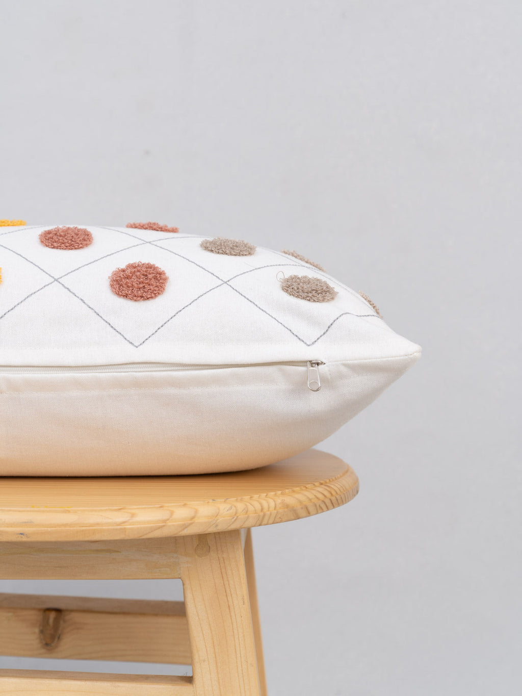 Dainty dots embroidered 100% cotton cushion cover for sofa - Lavender, Yellow - 12x20