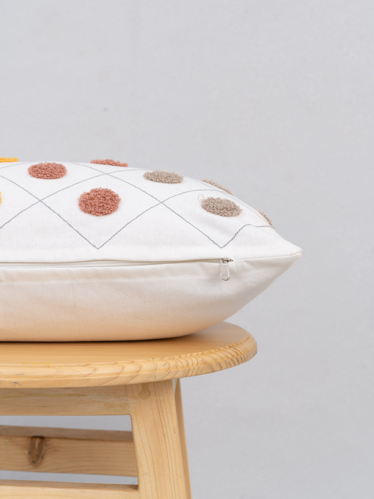 Dainty dots embroidered 100% cotton cushion cover for sofa - Lavender, Yellow - 12x20