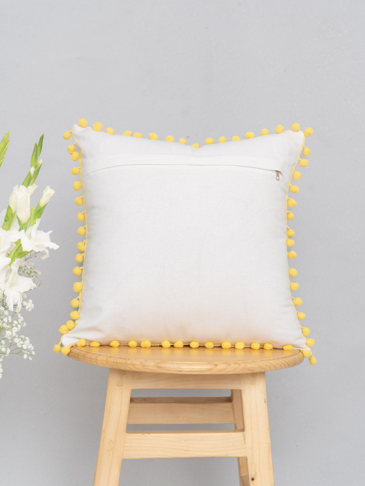 Dancing Dandelion embroidered cotton cushion cover with tassels for sofa - Yellow