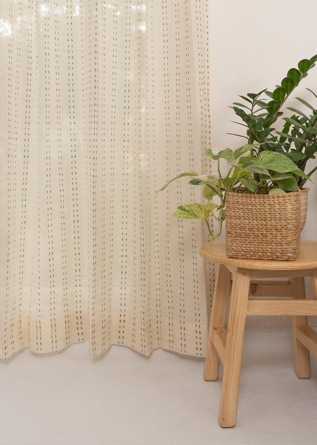 Dew minimal design 100% Cotton Sheer curtain for Living room & bedroom - Light filtering - Cream - Single Panel