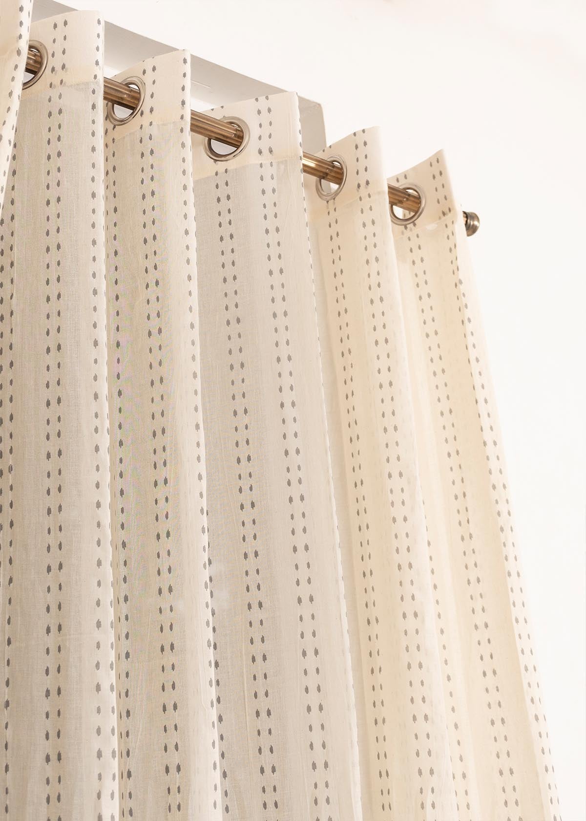 Dew minimal design 100% Cotton Sheer curtain for Living room & bedroom - Light filtering - Cream - Single Panel