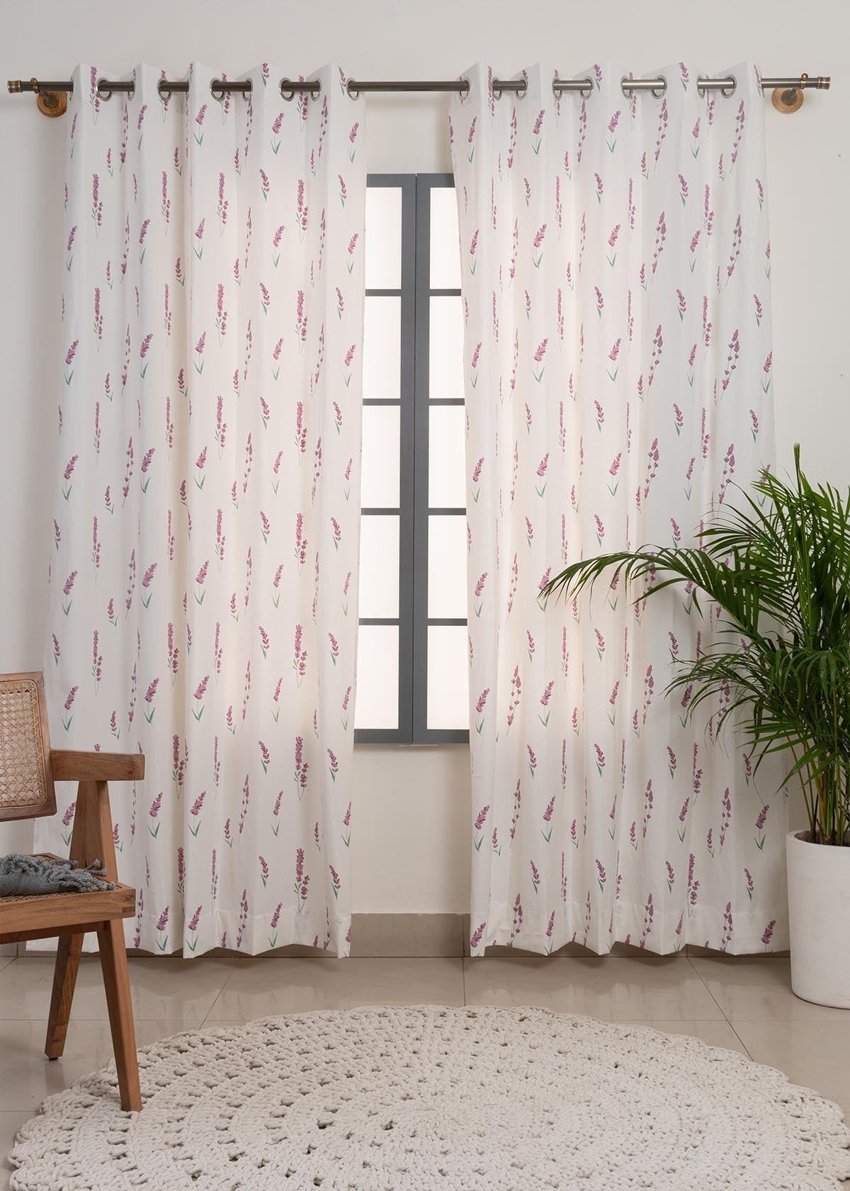 Fields of Lavender floral prints 100% cotton curtain for living room - Room darkening - Lavender - Single Panel