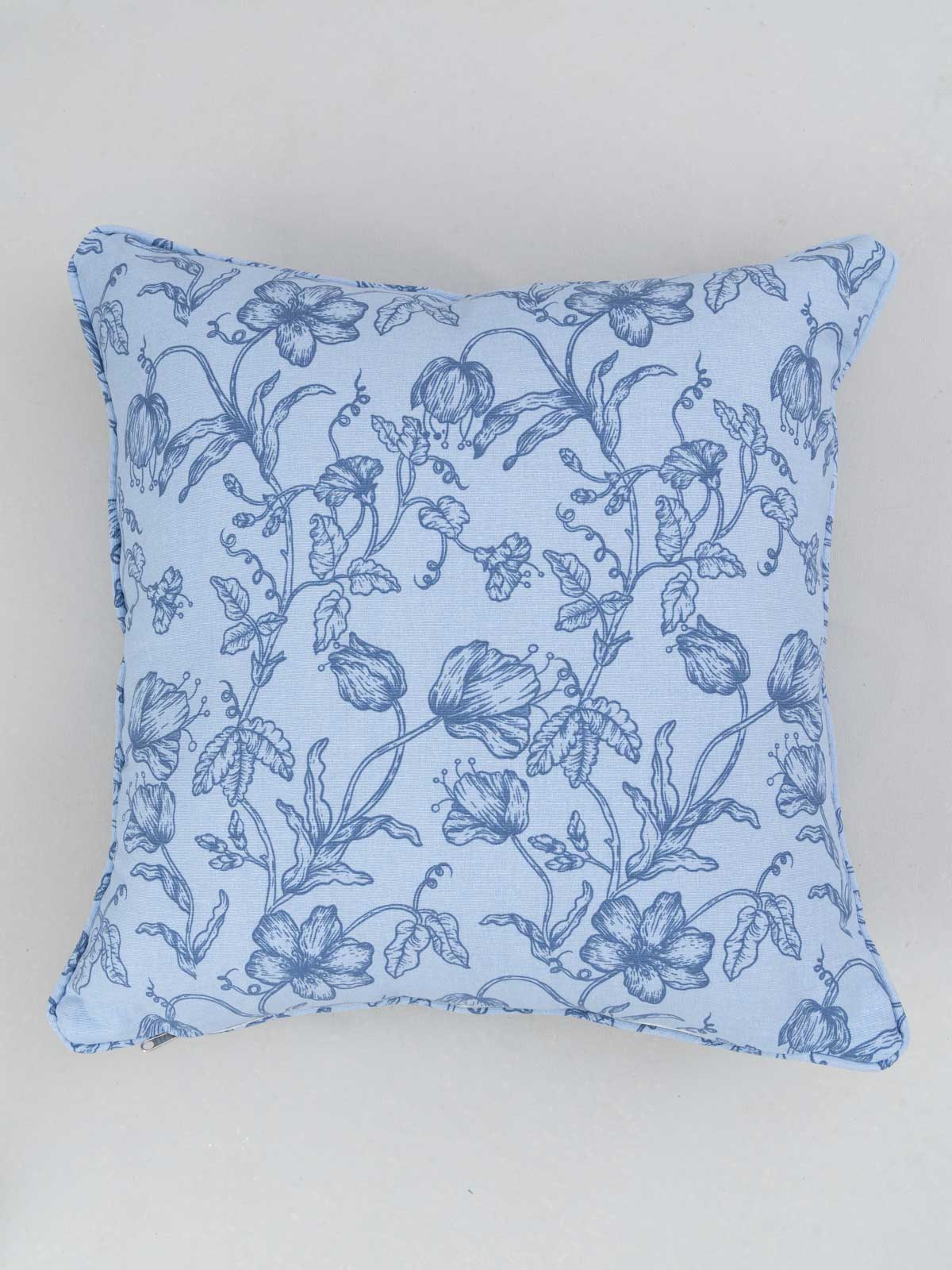 French Farmhouse 100% cotton floral cushion cover for sofa with self piping - Blue