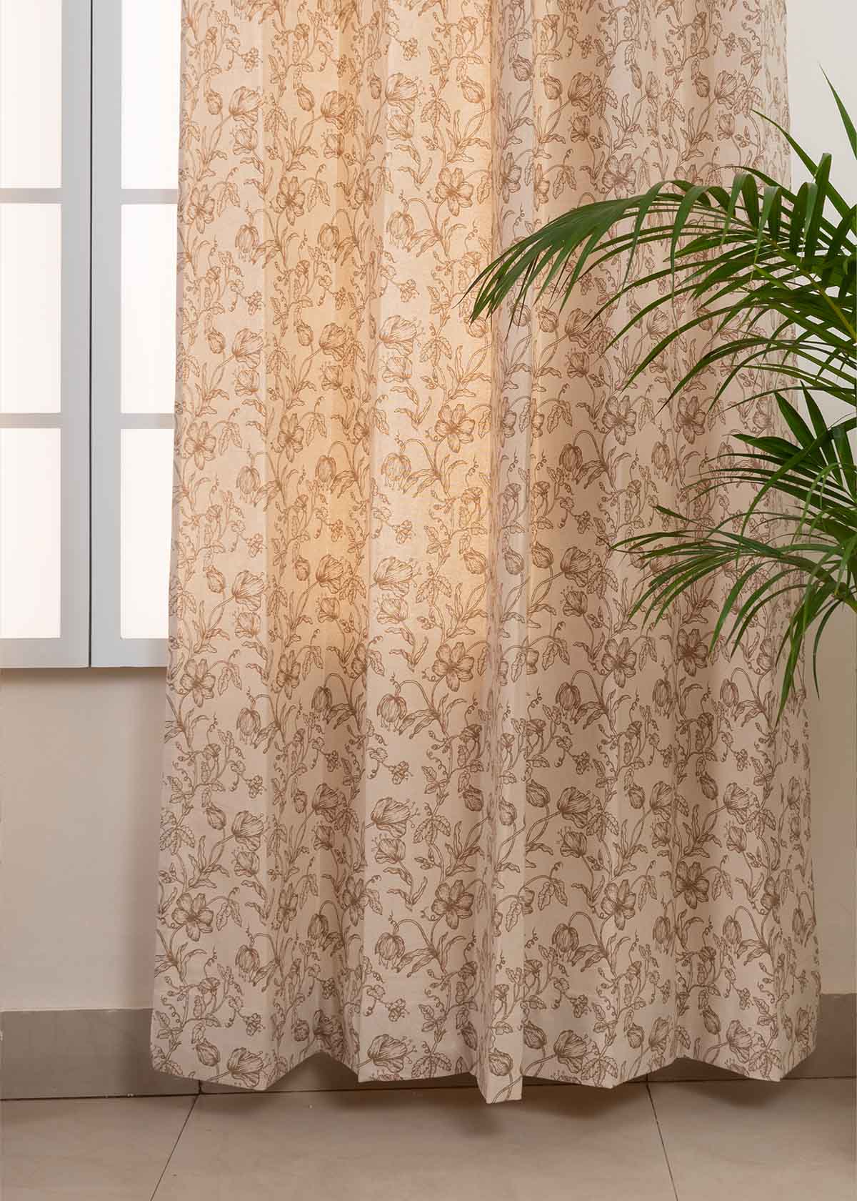 French Farmhouse floral print 100% cotton curtain for Living room & Bed Room - Room darkening - Beige & Blue - Single Panel