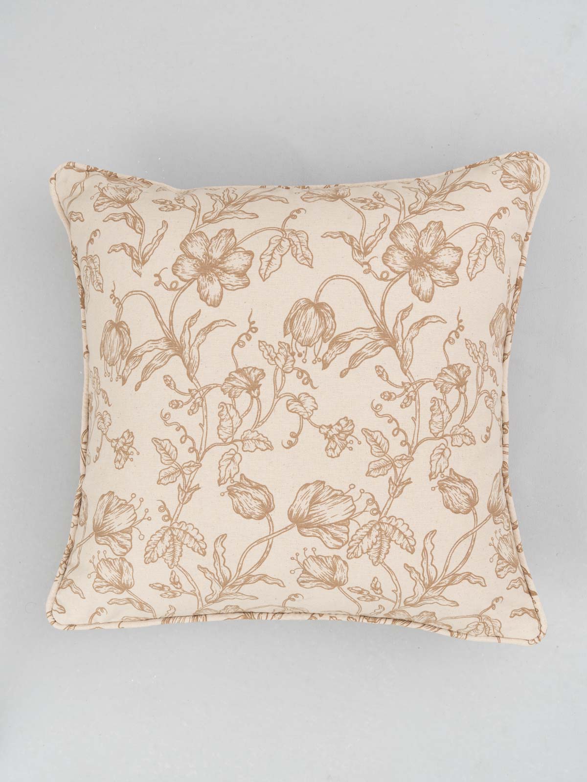 French Farmhouse 100% cotton floral cushion cover for sofa with self piping - Beige