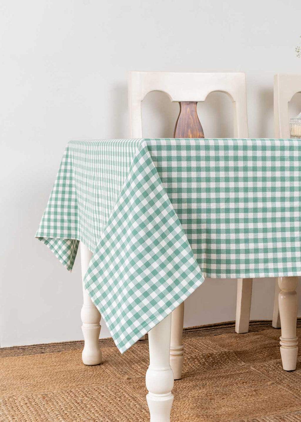 Gingham checks geometric prints 100% cotton table cloth for 4 seater, 6 seater, 8 seater for dining table- Sage Green